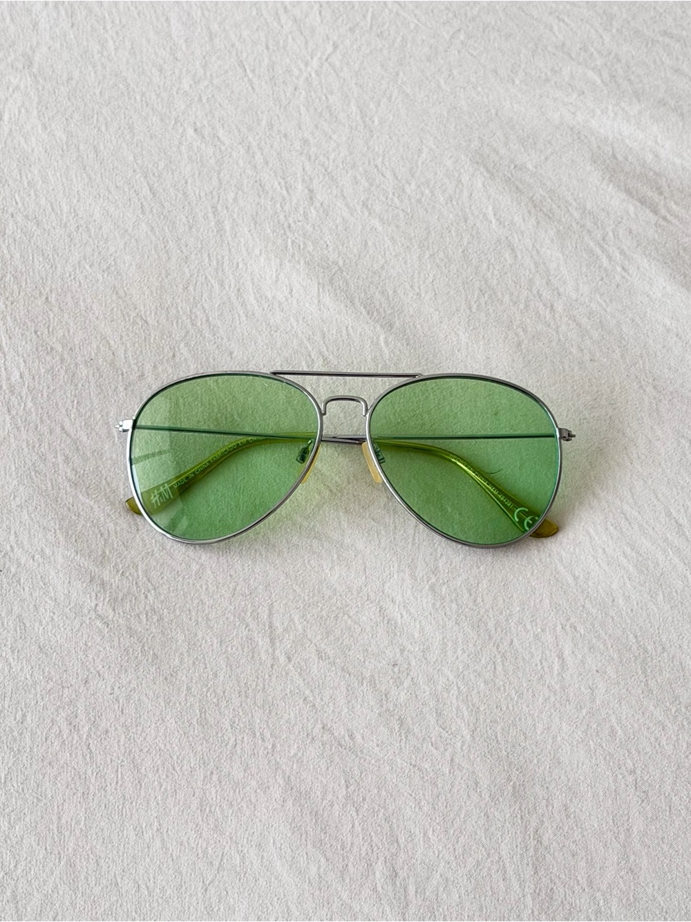 H&M Silver Aviator Sunglasses with Green Lenses